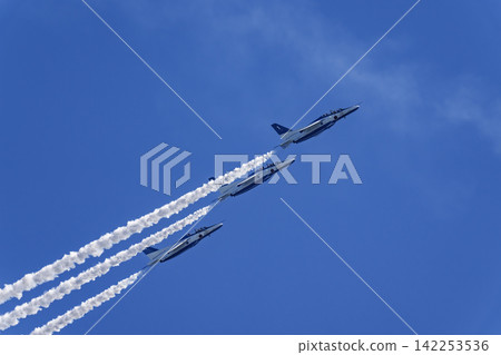 Summer blue sky and the Blue Impulse at Matsushima Air Base, Higashimatsushima City, Miyagi Prefecture Summer blue sky and the Blue Impulse at Matsushima Air Base, Higashimatsushima City, Miyagi Prefecture 142253536