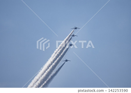 Summer blue sky and the Blue Impulse at Matsushima Air Base, Higashimatsushima City, Miyagi Prefecture Summer blue sky and the Blue Impulse at Matsushima Air Base, Higashimatsushima City, Miyagi Prefecture 142253590