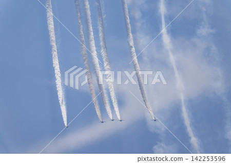 Summer blue sky and the Blue Impulse at Matsushima Air Base, Higashimatsushima City, Miyagi Prefecture Summer blue sky and the Blue Impulse at Matsushima Air Base, Higashimatsushima City, Miyagi Prefecture 142253596