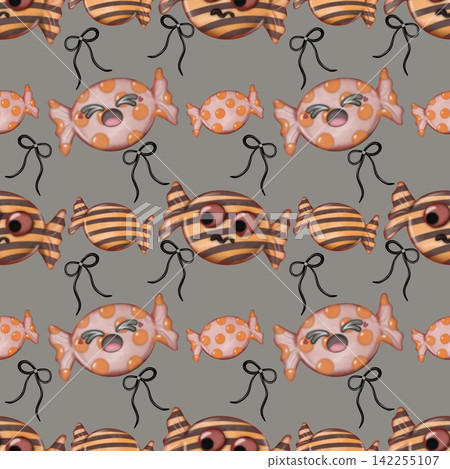 Halloween seamless pattern illustration, Hand drawn Watercolor collection for background, textile, wallpaper or print design. Halloween seamless pattern illustration, Hand drawn Watercolor collection for background, textile, wallpaper or print design. 142255107