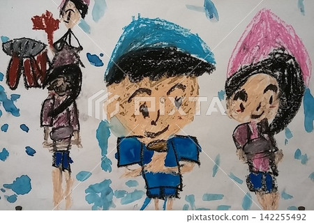 A picture of a summer festival drawn by a child A picture of a summer festival drawn by a child 142255492