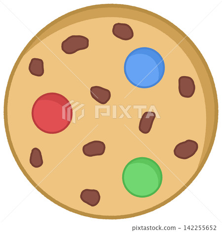 Cute cartoon chunky chocolate chip cookie with candy toppings Cute cartoon chunky chocolate chip cookie with candy toppings 142255652
