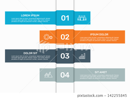 Vertical infographic template with ribbon path and numbered steps for business process workflow. Vector illustration. Vertical infographic template with ribbon path and numbered steps for business process workflow. Vector illustration. 142255845
