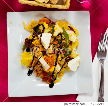 Autumn salad of potatoes, vegetables and fresh cheese Autumn salad of potatoes, vegetables and fresh cheese 142255999