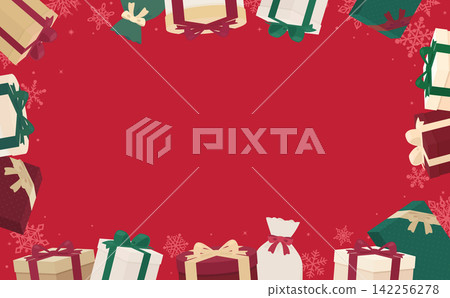 Red Christmas frame with presents and snowflakes (horizontal) Red Christmas frame with presents and snowflakes (horizontal) 142256278