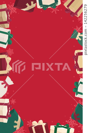 Red Christmas frame with presents and snowflakes 2_vertical Red Christmas frame with presents and snowflakes 2_vertical 142256279