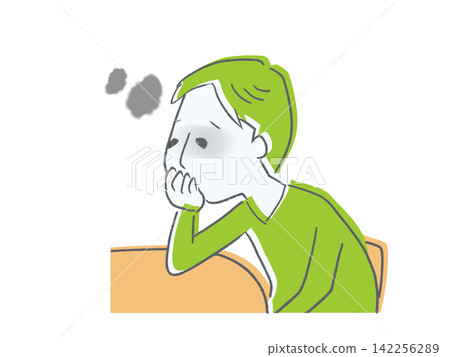 一個簡單的插圖,描繪了一個男人感到身體不適,渾身乏力。 一個簡單的插圖,描繪了一個男人感到身體不適,渾身乏力。 142256289