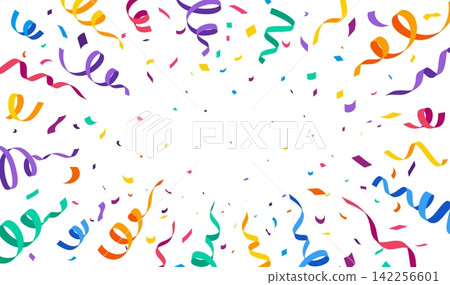 Carnival confetti background with firework and paper ribbons, birthday and anniversary festive banner. Vibrant banner with scattered paper pieces for birthday party or fiesta event posters Carnival confetti background with firework and paper ribbons, birthday and anniversary festive banner. Vibrant banner with scattered paper pieces for birthday party or fiesta event posters 142256601