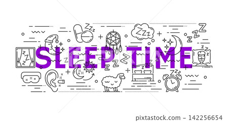 Sleep line icons, bedtime banner featuring insomnia, relaxation, dreams, medication, and wellness linear signs for healthcare, sleep therapy, medical education, wellness campaigns, bedtime routines Sleep line icons, bedtime banner featuring insomnia, relaxation, dreams, medication, and wellness linear signs for healthcare, sleep therapy, medical education, wellness campaigns, bedtime routines 142256654