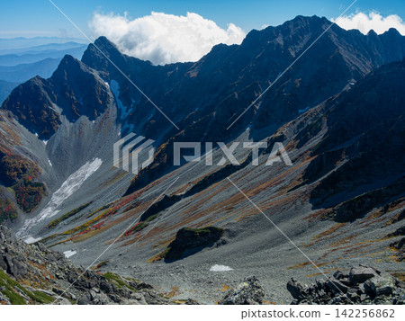 長野縣北阿爾卑斯山脈的奧穗高岳和前穗高岳 142256862