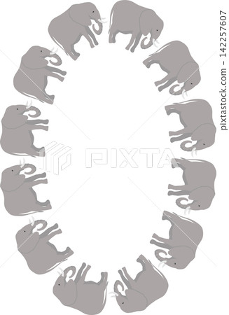 Frame of cute safari animals. African elephant template. Wildlife animal on white background 142257607