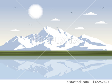 Seascape with rocky coastlines, cliffs, waves and blue sky with clouds in cartoon style Seascape with rocky coastlines, cliffs, waves and blue sky with clouds in cartoon style 142257624