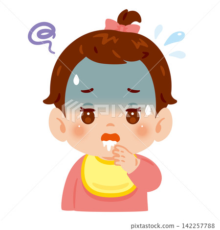 女嬰吐奶的插圖(上身) 女嬰吐奶的插圖(上身) 142257788