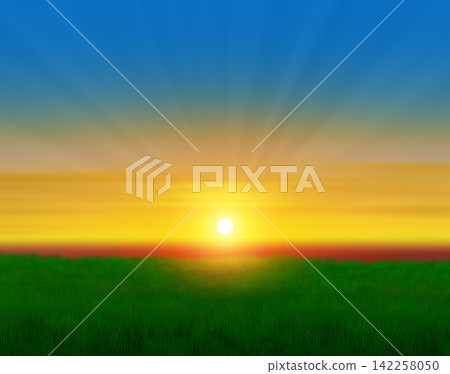 草原和太陽的插圖 草原和太陽的插圖 142258050