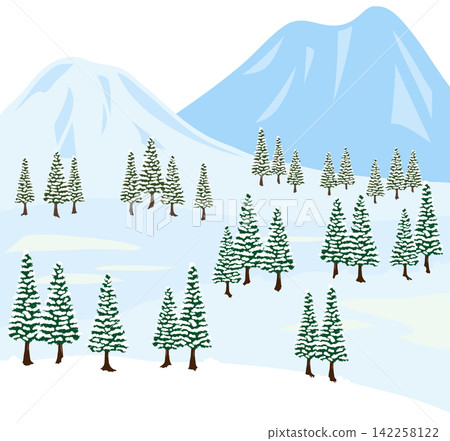 Snow-covered mountains and a landscape of coniferous forests Snow-covered mountains and a landscape of coniferous forests 142258122