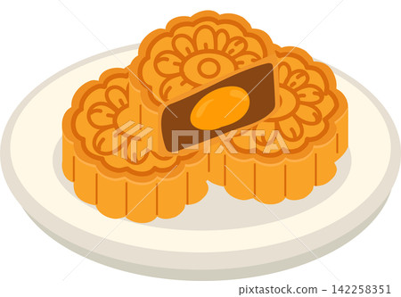 Mooncake with salted egg yolk traditional Chinese pastry for mid autumn festival food illustration Mooncake with salted egg yolk traditional Chinese pastry for mid autumn festival food illustration 142258351