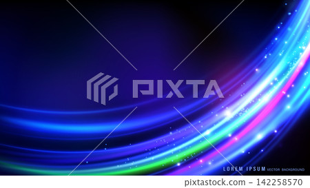 Dynamic abstract design with glowing curved light trails in vivid shades of blue, green, and pink Dynamic abstract design with glowing curved light trails in vivid shades of blue, green, and pink 142258570
