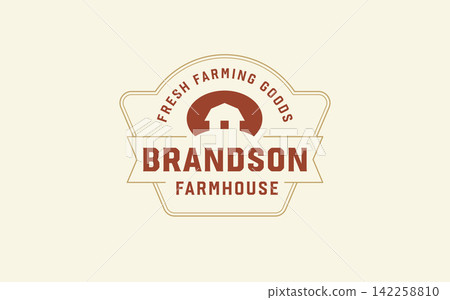 Vintage Farmhouse Agriculture Badge Vector Logo For Organic Local Food Market Branding Vintage Farmhouse Agriculture Badge Vector Logo For Organic Local Food Market Branding 142258810