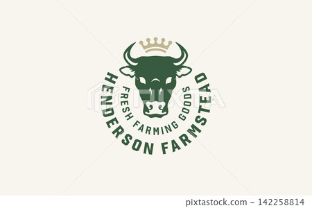 Premium Royal Bull Crown Vector Logo For Organic Beef Farm And Luxury Steakhouse Premium Royal Bull Crown Vector Logo For Organic Beef Farm And Luxury Steakhouse 142258814