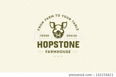 Vintage Pig Farm Logo Vector Retro Pork Butcher Emblem Badge Farmhouse Branding Design 142258821