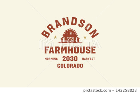 Vintage Farmhouse Barn Logo Vector Retro Country Ranch Emblem For Organic Agriculture Branding Vintage Farmhouse Barn Logo Vector Retro Country Ranch Emblem For Organic Agriculture Branding 142258828