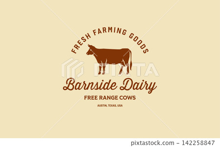 Vintage Cow Dairy Farm Logo Vector Retro Cattle Ranch Organic Milk Badge Emblem Design Vintage Cow Dairy Farm Logo Vector Retro Cattle Ranch Organic Milk Badge Emblem Design 142258847