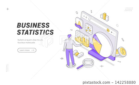 Business Statistics And Data Analysis Isometric Vector Illustration For A Corporate Banner Template Business Statistics And Data Analysis Isometric Vector Illustration For A Corporate Banner Template 142258880