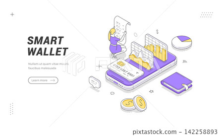 Smart Wallet And Digital Payment Isometric Vector Illustration For A Mobile Finance Banner Template Smart Wallet And Digital Payment Isometric Vector Illustration For A Mobile Finance Banner Template 142258893