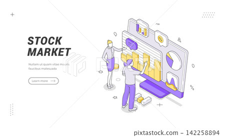 Stock Market Trading And Investment Isometric Vector Illustration For A Financial Analytics Banner Template Stock Market Trading And Investment Isometric Vector Illustration For A Financial Analytics Banner Template 142258894