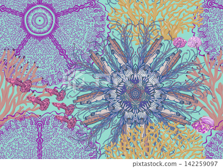 Colorful seamless marine pattern with corals Colorful seamless marine pattern with corals 142259097