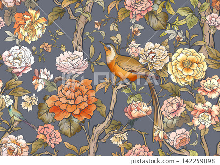 chinoiserie pattern with birds 142259098