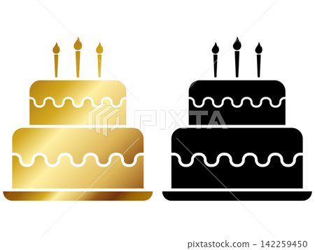 A set of two elegant cake silhouette icons: black and gold. A set of two elegant cake silhouette icons: black and gold. 142259450