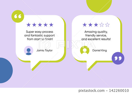 Testimonial review template with rating stars customer quotes feedback cards and speech bubbles Testimonial review template with rating stars customer quotes feedback cards and speech bubbles 142260010