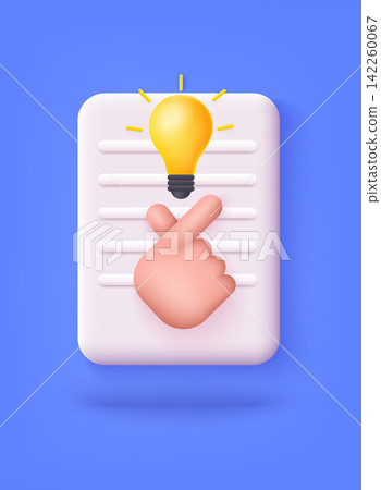 3d light bulb. Cartoon plastic icon. Idea creative business brainstorm symbol, glowing lightbulb. 3D Vector Illustrations. 3d light bulb. Cartoon plastic icon. Idea creative business brainstorm symbol, glowing lightbulb. 3D Vector Illustrations. 142260067