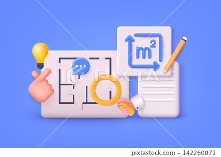 Architectural design. House plan. Idea for floor plan. 3D Web Vector Illustrations. Architectural design. House plan. Idea for floor plan. 3D Web Vector Illustrations. 142260071