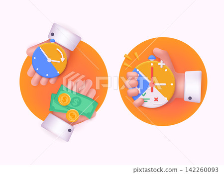 Time management concept planning, organization, working time. Time control plan technology. 3D Web Vector Illustrations. Time management concept planning, organization, working time. Time control plan technology. 3D Web Vector Illustrations. 142260093