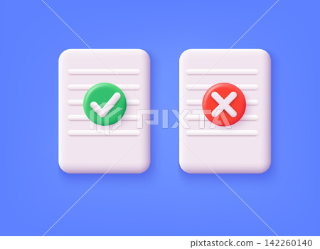 Yes or No. Document concept. Agreement, Check information paper, registration or login aproove. 3D Web Vector Illustrations. Yes or No. Document concept. Agreement, Check information paper, registration or login aproove. 3D Web Vector Illustrations. 142260140