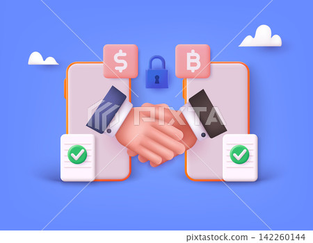 Banking application, money transfer, currency exchange scene collection. 3D Web Vector Illustrations. 142260144