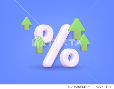 Arrow growth stock market with percent, Financial investment, Business and financial concept. 3D Web Vector Illustrations. 142260145
