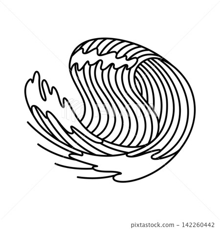 Oriental waves icon japan. Stylized ocean wave curl, japan style tsunami, sea swirl graphic. Oceanic water asian decorative ornamental splashes element. Sea wave line art vector illustration Oriental waves icon japan. Stylized ocean wave curl, japan style tsunami, sea swirl graphic. Oceanic water asian decorative ornamental splashes element. Sea wave line art vector illustration 142260442