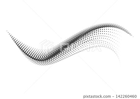 Dotted halftone waves. Flowing wavy lines pattern. Abstract liquid shapes, wave effect dotted gradient texture. Curve textures with halftone circular point isolated on white background Dotted halftone waves. Flowing wavy lines pattern. Abstract liquid shapes, wave effect dotted gradient texture. Curve textures with halftone circular point isolated on white background 142260460