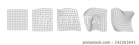 Evolution of a Square Grid into Progressive Wavy Distorted Three Dimensional Wireframe Meshes Abstract Geometric Transformation 142261641