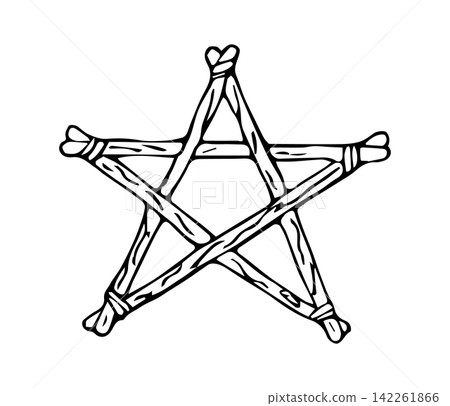 Hand Drawn Wooden Pentagram Star Made of Sticks Line Art Doodle Illustration for Witchy and Rustic Design Hand Drawn Wooden Pentagram Star Made of Sticks Line Art Doodle Illustration for Witchy and Rustic Design 142261866