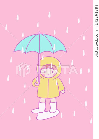 Girl in Yellow Raincoat with Umbrella Girl in Yellow Raincoat with Umbrella 142261893