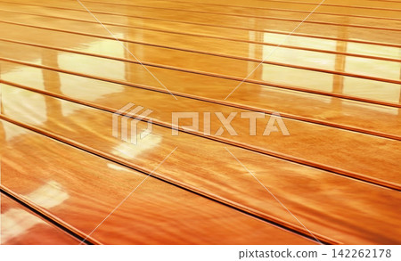 Wooden floor with reflection in the water. Selective focus. Wooden floor with reflection in the water. Selective focus. 142262178