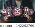 AI-Powered Fraud Detection Concept with Digital Security Icons and Data Analysis Elements on a Futuristic Interface 142262760