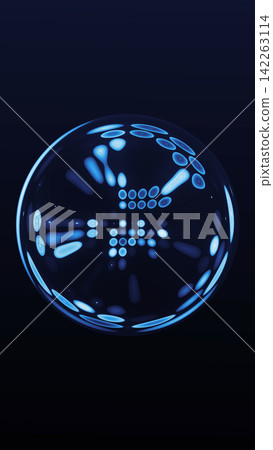 Blue glass orb with soft light reflections on dark background, minimal futuristic illustration with elegant glossy depth and clean copy space. Blue glass orb with soft light reflections on dark background, minimal futuristic illustration with elegant glossy depth and clean copy space. 142263114