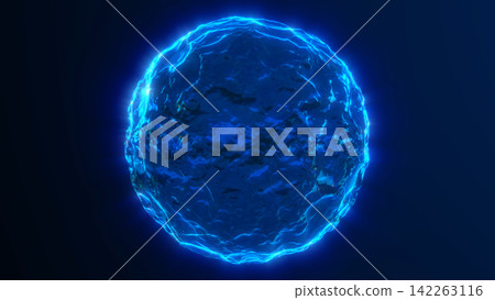 Electric blue liquid energy sphere on dark background, glowing abstract orb illustration with futuristic texture and powerful luminous effect. Electric blue liquid energy sphere on dark background, glowing abstract orb illustration with futuristic texture and powerful luminous effect. 142263116