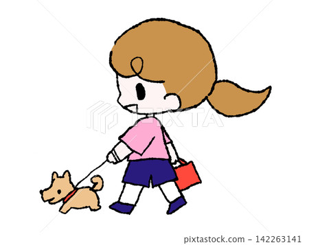 A girl walking a dog A girl walking a dog 142263141