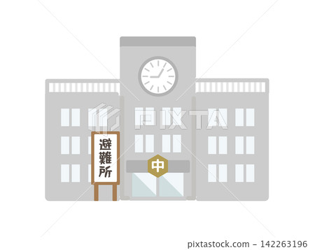 Signs for a junior high school and an evacuation center (illustrations) Signs for a junior high school and an evacuation center (illustrations) 142263196
